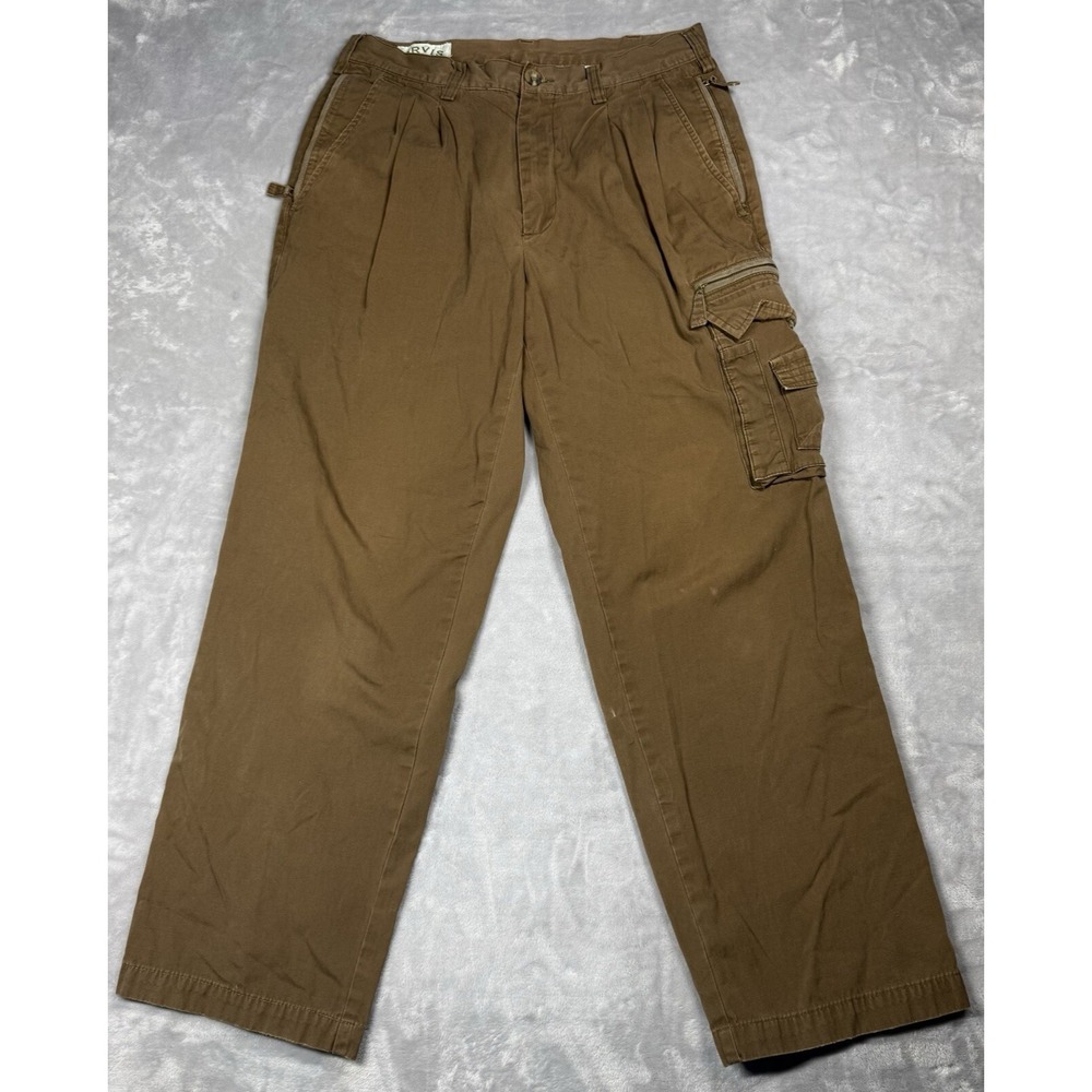 Orvis Cargo Pants Mens 32 Brown Pleated Cotton Utility Workwear OR5478‎